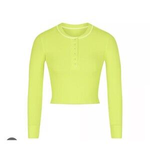 SKIMS COTTON RIB LONG SLEEVE CROP HENLEY XXS Daffodil